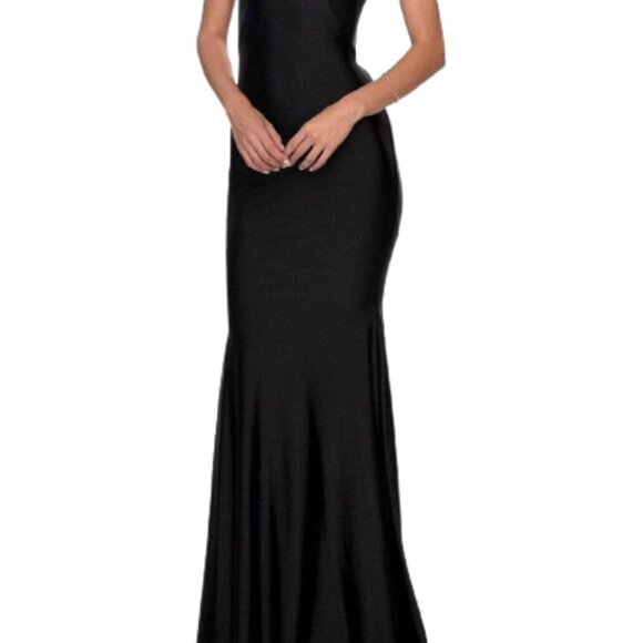 NWT La Femme 28568SC Jersey Prom Dress Black Size 10 - Picture 2 of 4